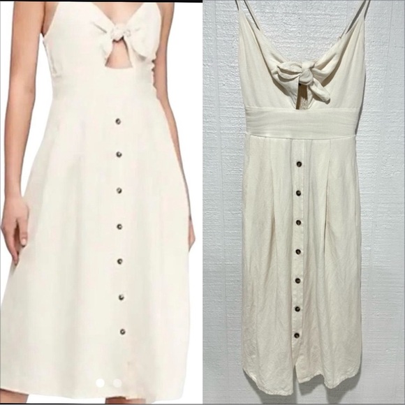 Express linen blend Midi Dress cream size XXS - Picture 1 of 12